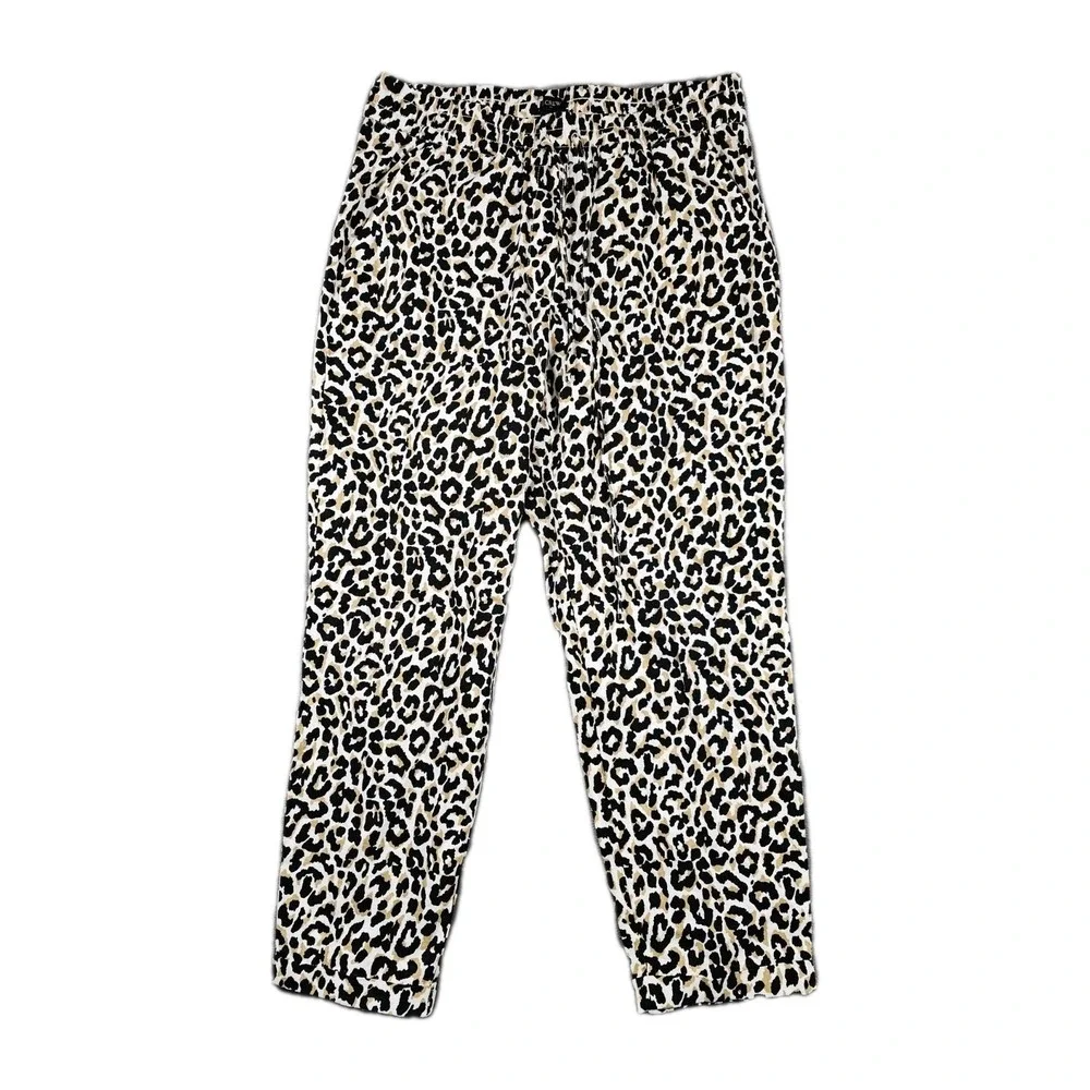 J.Crew Womens‎ Leopard Print Joggers 10 Linen Cotton Drawstring Casual Lounge